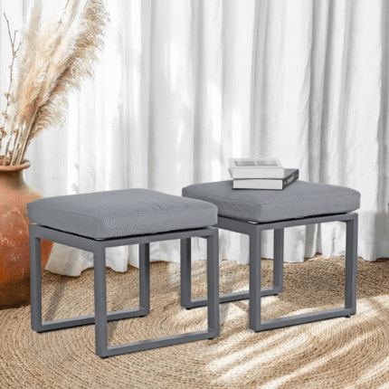 2pcs Outdoor Patio Ottomans, Aluminum Footstool, Dark Grey